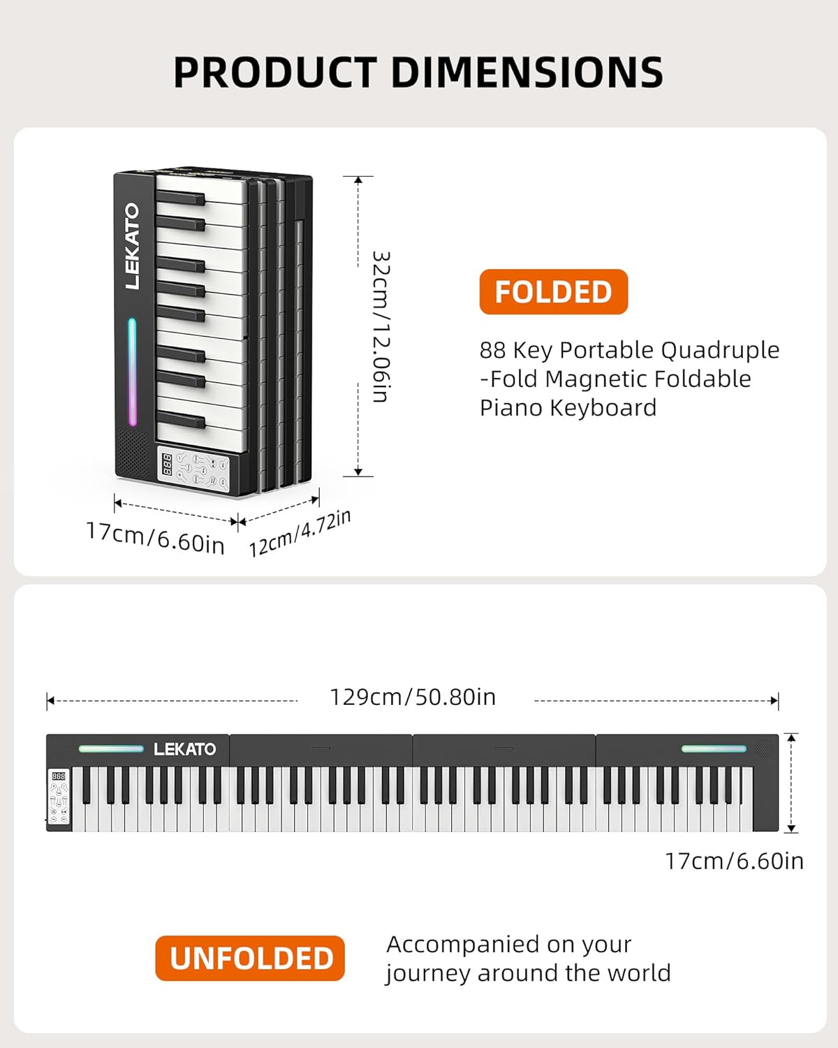 LEKATO Portable Piano Keyboard, 4 pcs Magnetic Electric Piano with Up to 88 Keys, 128 Tones, 128 Rhythm, 21 Demo, Split, Dual Tone, Record, Bluetooth MIDI, Headphone Jack, for Beginners Home Travel