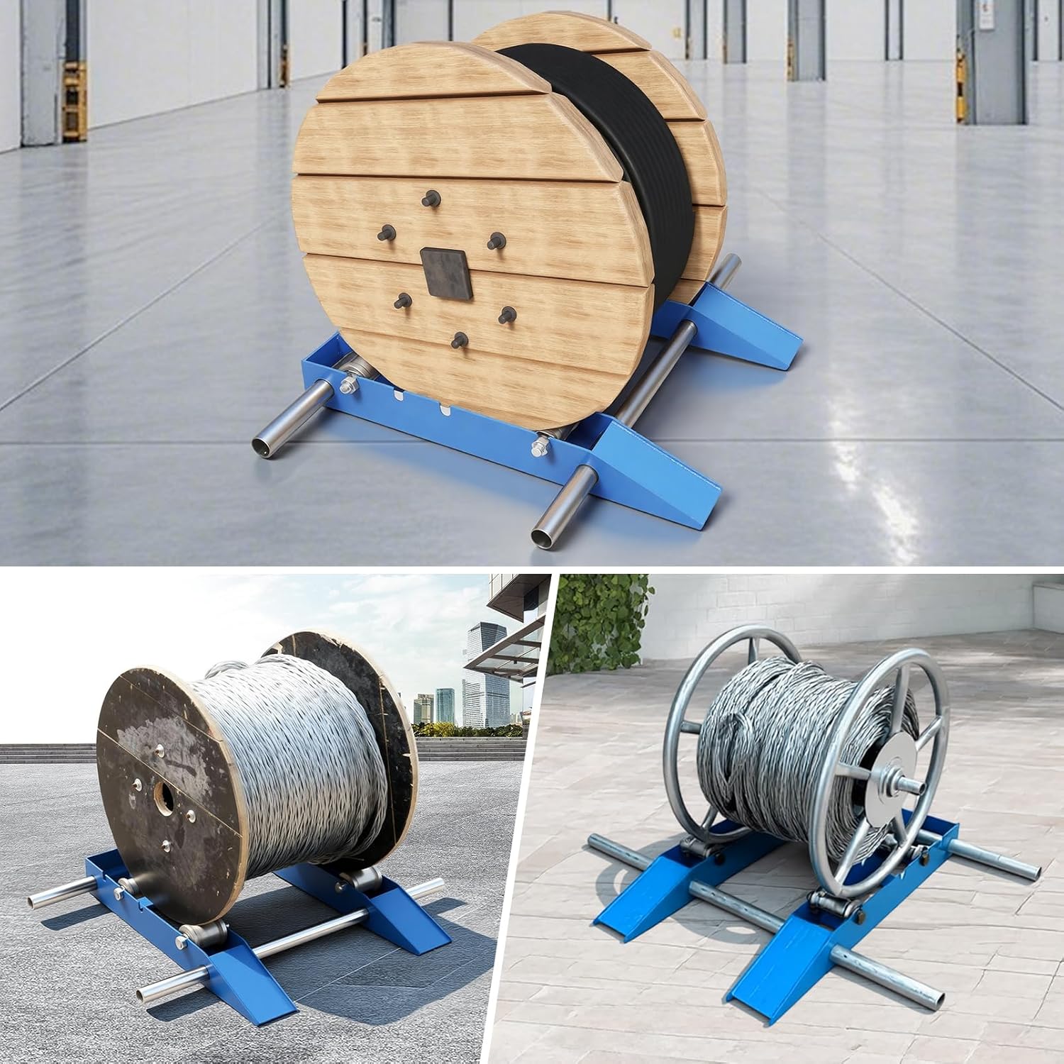 Cable Drum Roller, Heavy Duty Cable Caddy,Wire Unwinder Dispenser, Double Rail Wire Stand for Drum Reel Max 39.4in Width, 2 Ton