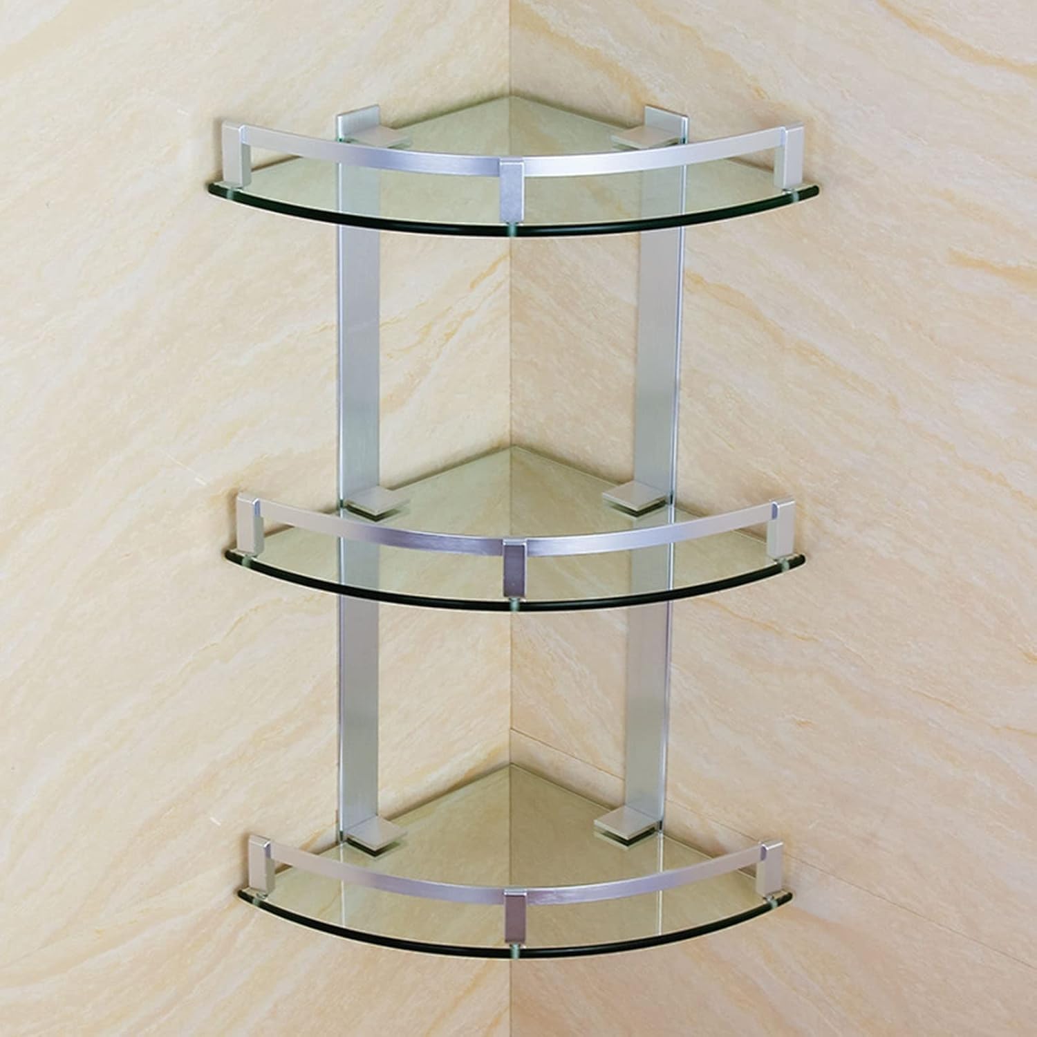 Bathroom Wall Shelf, 3 Tier Glass Organizer Shelves, Bathroom Corner Shower Shelves, Wall Mount Aluminum Glass Shelf Triangle Rack 7mm.(200mm)