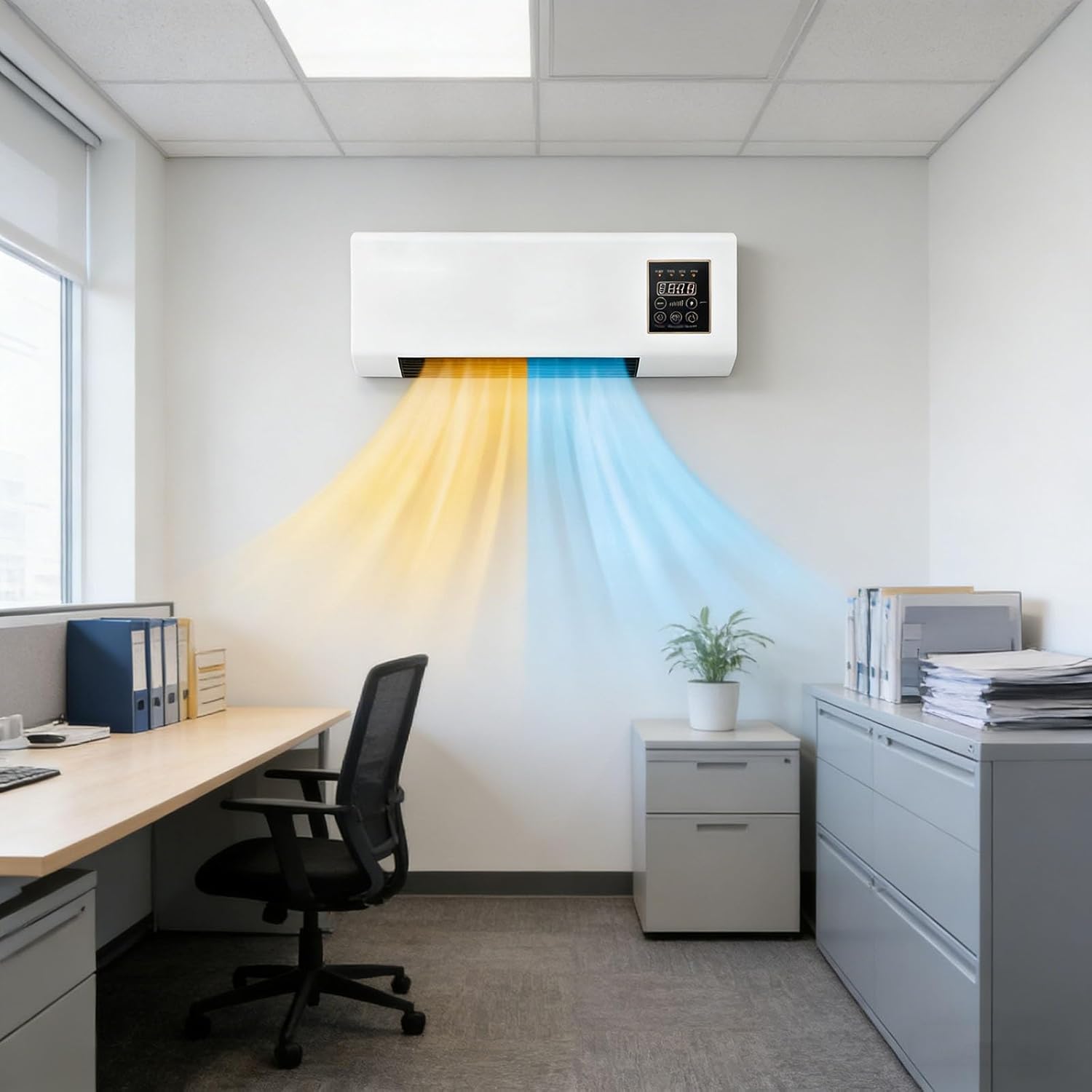 Wall Mounted Air Conditioner 2 In 1 Mini AC Unit Cooling and Heating System White Wall Mounted Fan for Bedroom Living Room Office, 110V Small Smart Air Conditioner(White)