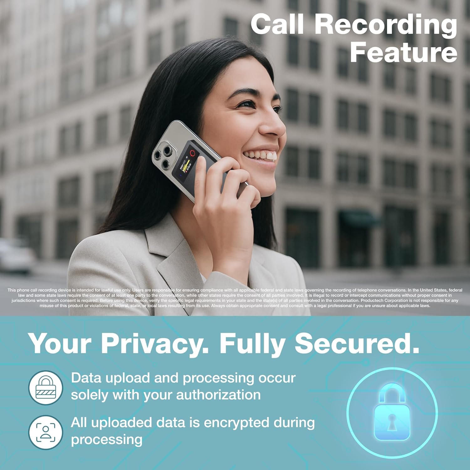 Turonic L813 AI Voice Recorder with AI Technology – 128GB, USB-C, Dual Mics, Noise Canceling, Transcription, File Security, Compact Design for Work, Study, and Interviews