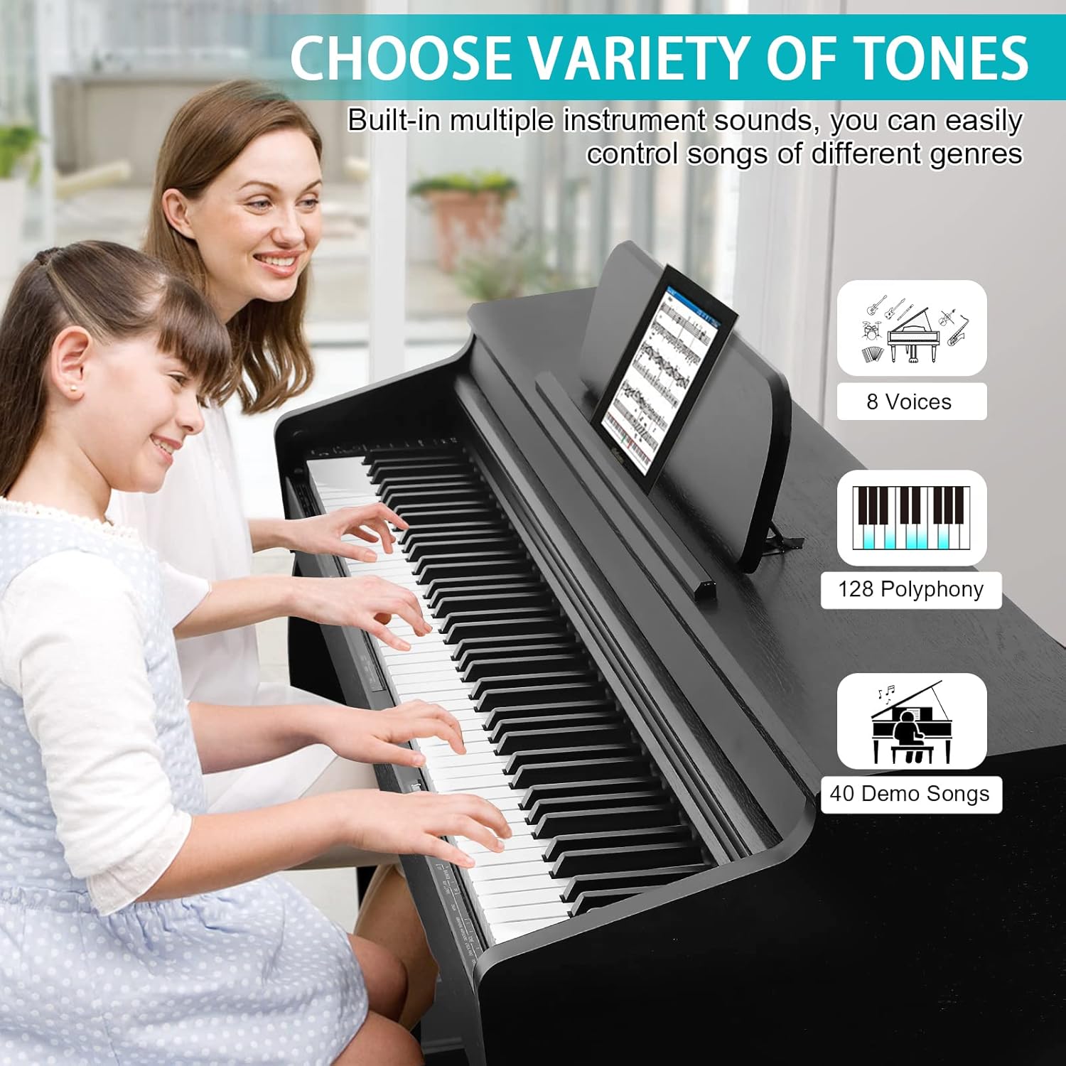ZHRUNS Digital Piano, 88 Key Weighted Keyboard Piano, Duet Piano Bench with Storage