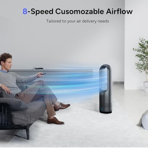 Bladeless Heater Fan,22Inch Heating & Cooling Combo Tower Fan 80° Oscillating, 9H Timer, 8 Speeds, Portable Quiet for Indoor, Bedroom, Home Office Room