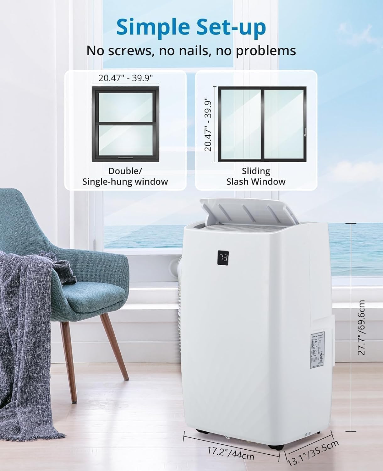 12,000 BTU Portable Air Conditioner, 3-in-1 (Cooling/Dehumidifier/Fan) Room Air Conditioner, Cools up to 550 sq. ft. Remote Control/24 Hour Timer for Home, Office and Dorm Room, White