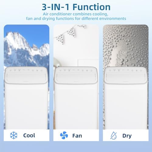 12000 BTU Portable Air Conditioner Cools Up to 550 Sq.Ft, 3-In-1 AC Unit With Dehumidifier, Fan, Cooling Mode & Window Kit, Room Air Conditioner with Remote Control for Bedroom, Living Room, Office