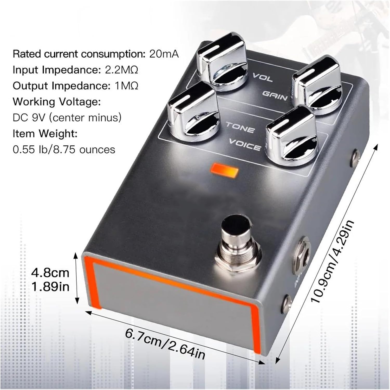 Professional Guitar Effects Pedals Overdrive Guitar Effects Pedal Classic Amp Tone With Knob Control(R02addadapter)