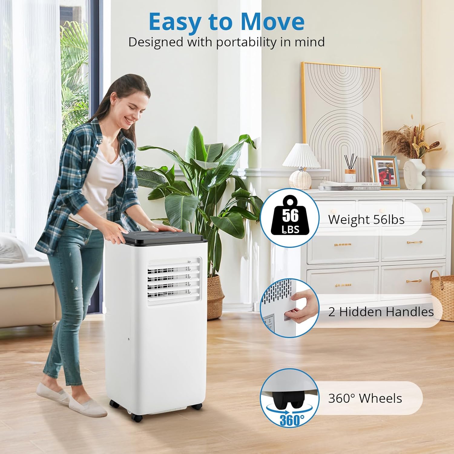 10,000 BTU Portable Air Conditioners, 2025 Upgraded Portable AC Unit Up to 350 Sq.Ft, Quiet Air Conditioner with Remote Control, Cool, Fan, Dehumidifier, 24H Timer, for Bedroom, Office, Apartments