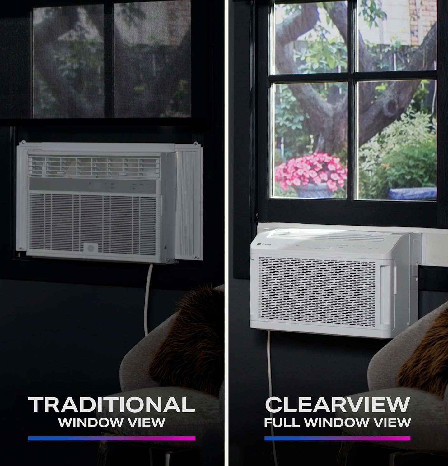 GE Profile ClearView Window Air Conditioner 8,300 BTU, WiFi Enabled, Ultra Quiet for Medium Rooms, Full Window View with Easy Installation, 8K Window AC Unit, White (Renewed)