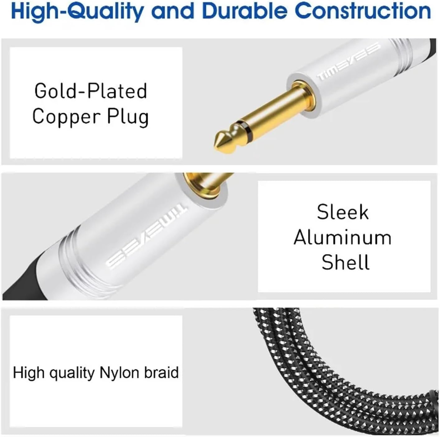 6.35mm Jack Audio Cable to1/4 TS Mono Male Aux Unbalanced Instrument Cable for Guitar Bass Amplifier Keyboard Electric Mandolin(3m)