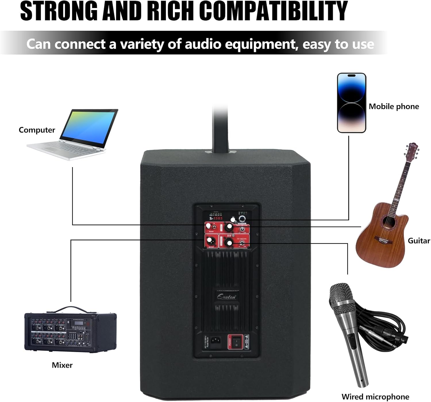 EXOTON S-1503 Portable Line Array Column PA/DJ System with 15