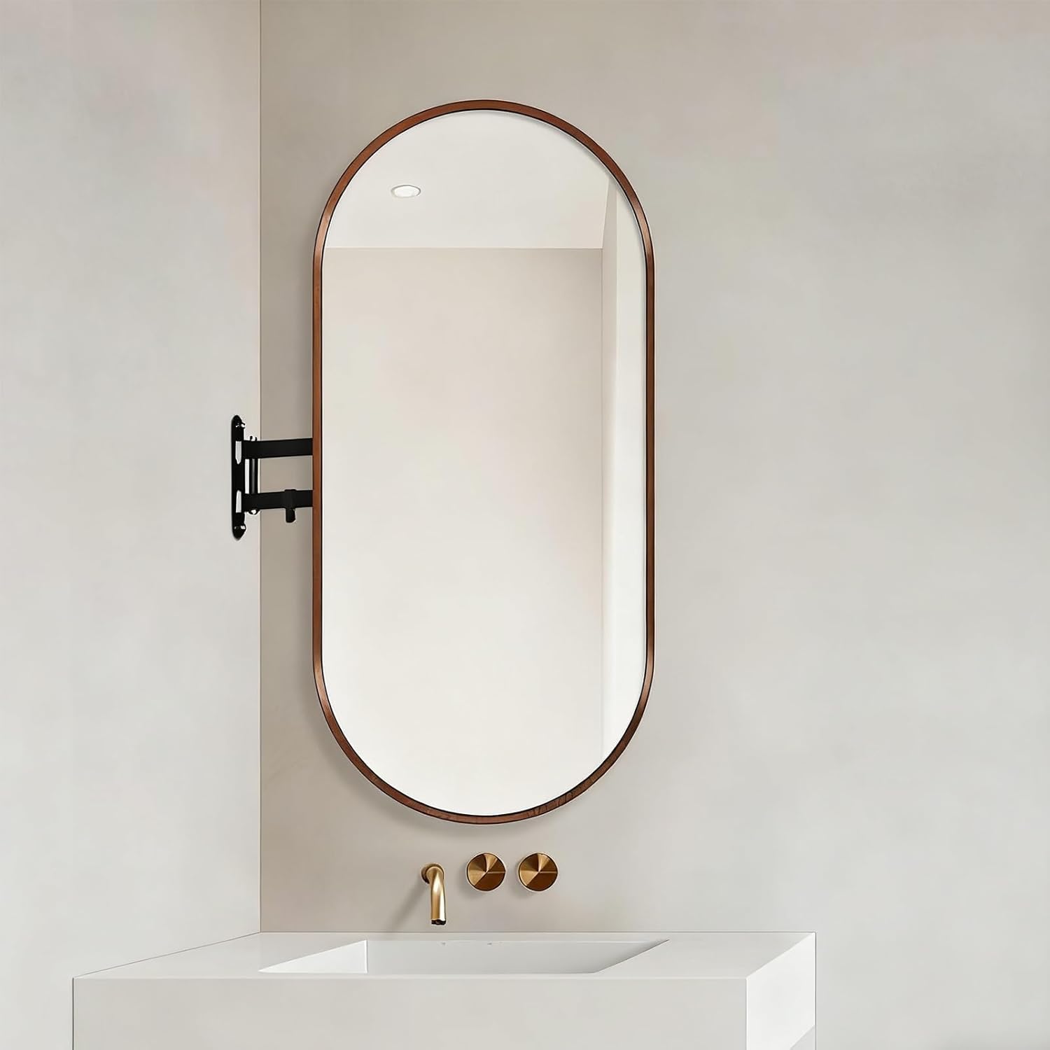 Wall Mount Corner Mirror Rotating Tilting Mirror with Extendable Arm and Metal Frame Vertical & Horizontal for Living Room Dressing Room Bedroom(Walnut,50 * 100cm/19 * 39in)