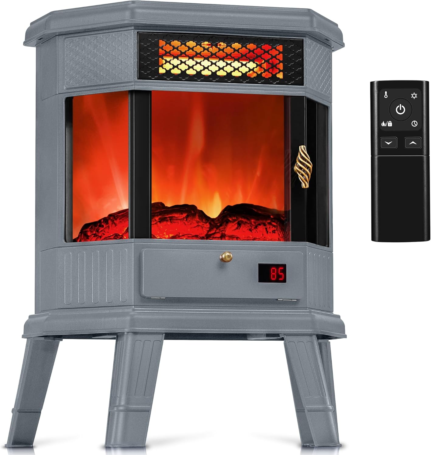 RealSmart Electric Fireplace Heater 22 in Freestanding Fireplace Stove Infrared Fireplace with 3D Flame Effect Remoted Control, Timer, Overheating Protection (Gray)