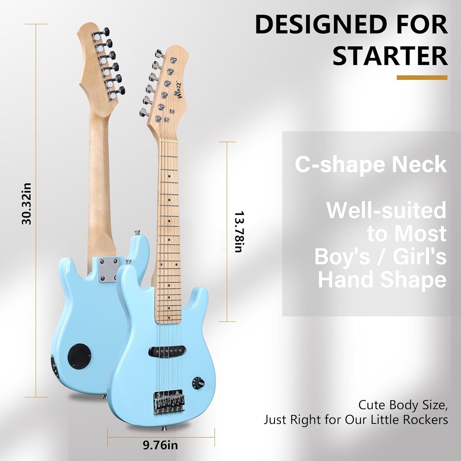 WINZZ EGM100 30 Inches Real Kids Electric Guitar with Beginner Kit, Right Handed (Light Blue)