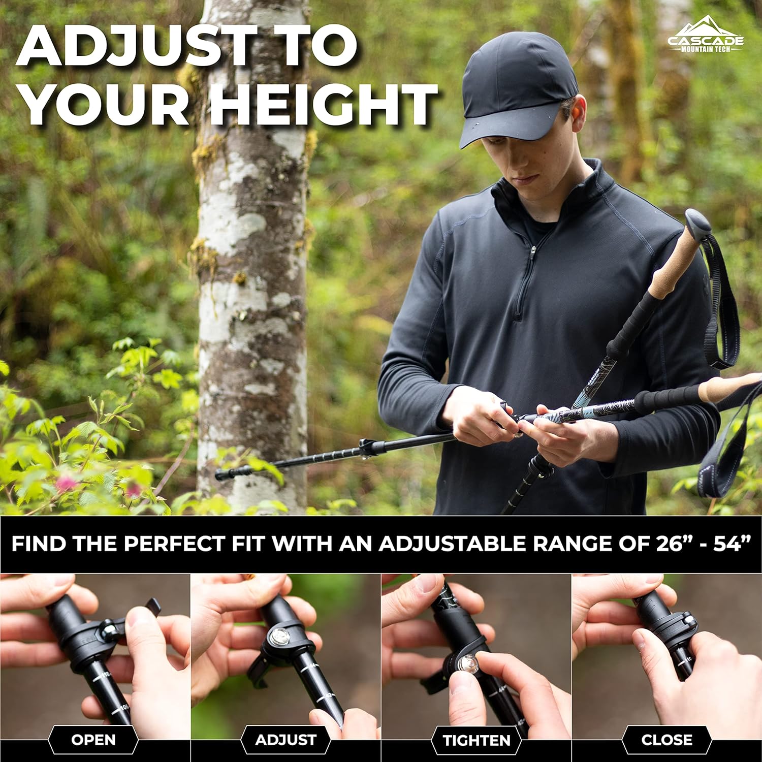 Cascade Mountain Tech Trekking Poles - Carbon Fiber Monopod Walking or Hiking Sticks with with Accessories Mount and Adjustable Quick Locks