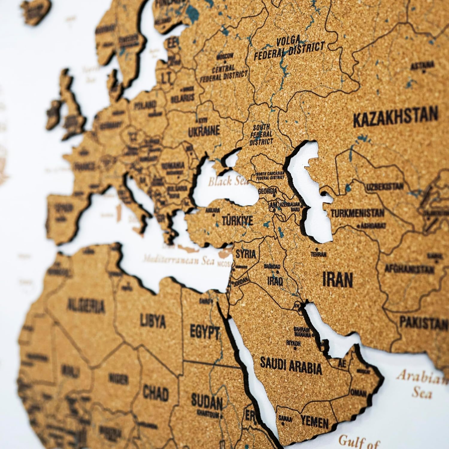 Colorfull Worlds Unframed White Cork World Map Wall Art – 53 x 34.6 inches – 3-Piece Design – Large Geographical Map – Home Office Decor – Modern Wall Art