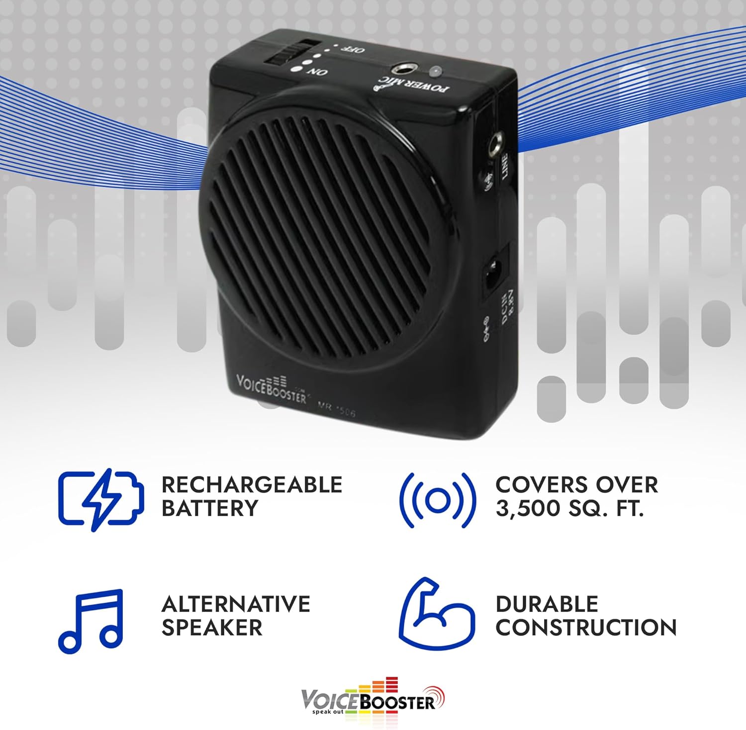 Voicebooster Speak Out Personal Voice Amplifier 10watt Wearable Portable Speaker with Microphone Headset for Classroom Teachers, Tour Guide, Public Speaking, Presentations – MR1506 (Black)