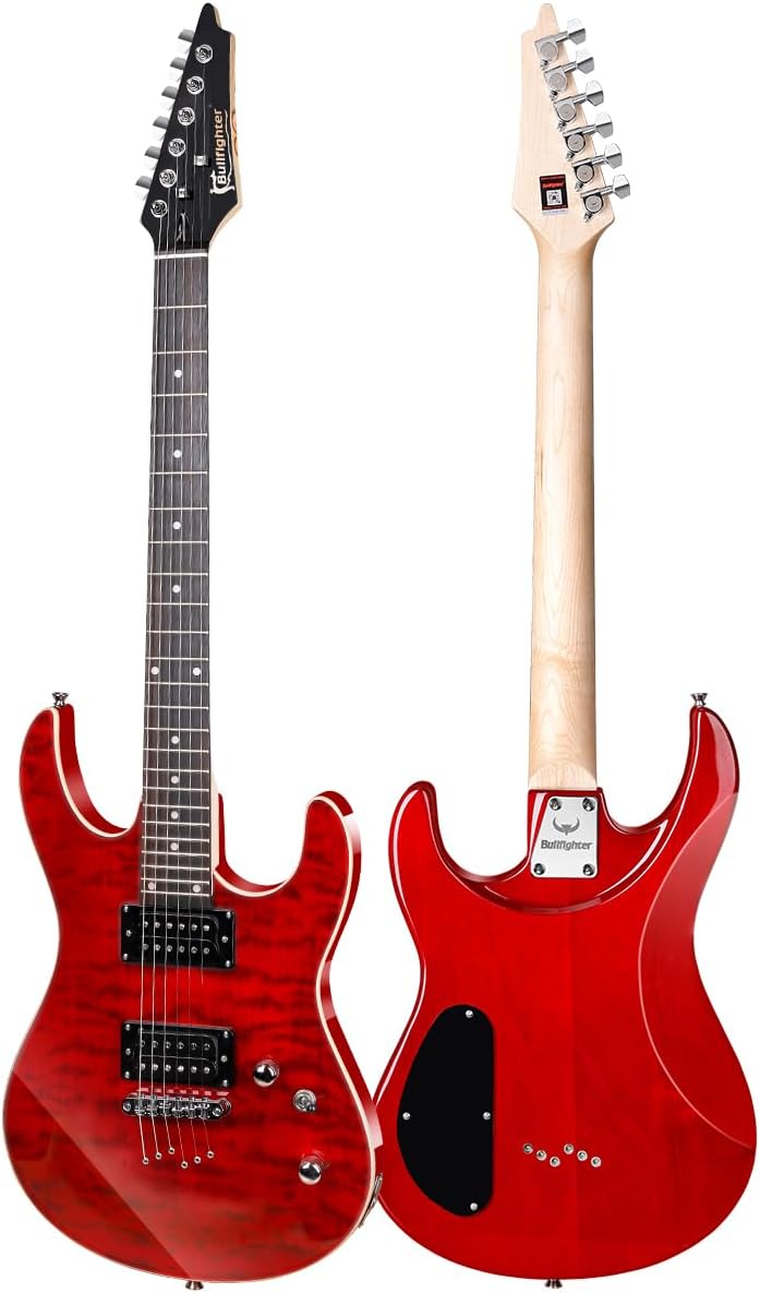 Bullfighter Electric Guitar Kit 39 Inch Full Size,6 Extra String, Picks, Gig Bag, Shoulder Strap, Cable (D170) (Red)