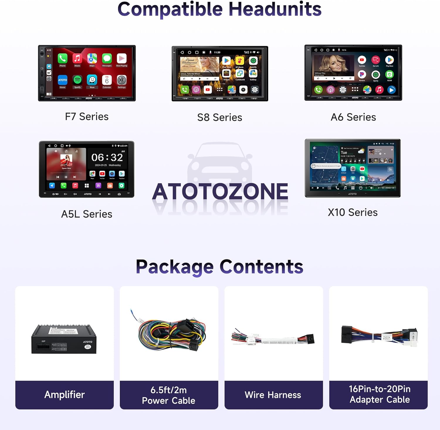 CA-AEC122DL Compact Car Amplifier with 6.5ft/2m Power Cable, Class D, TI TPA3221, 4-Channel, RMS 4x60W, Customizable EQ, Compatible with Select ATOTOZONE Car Stereos