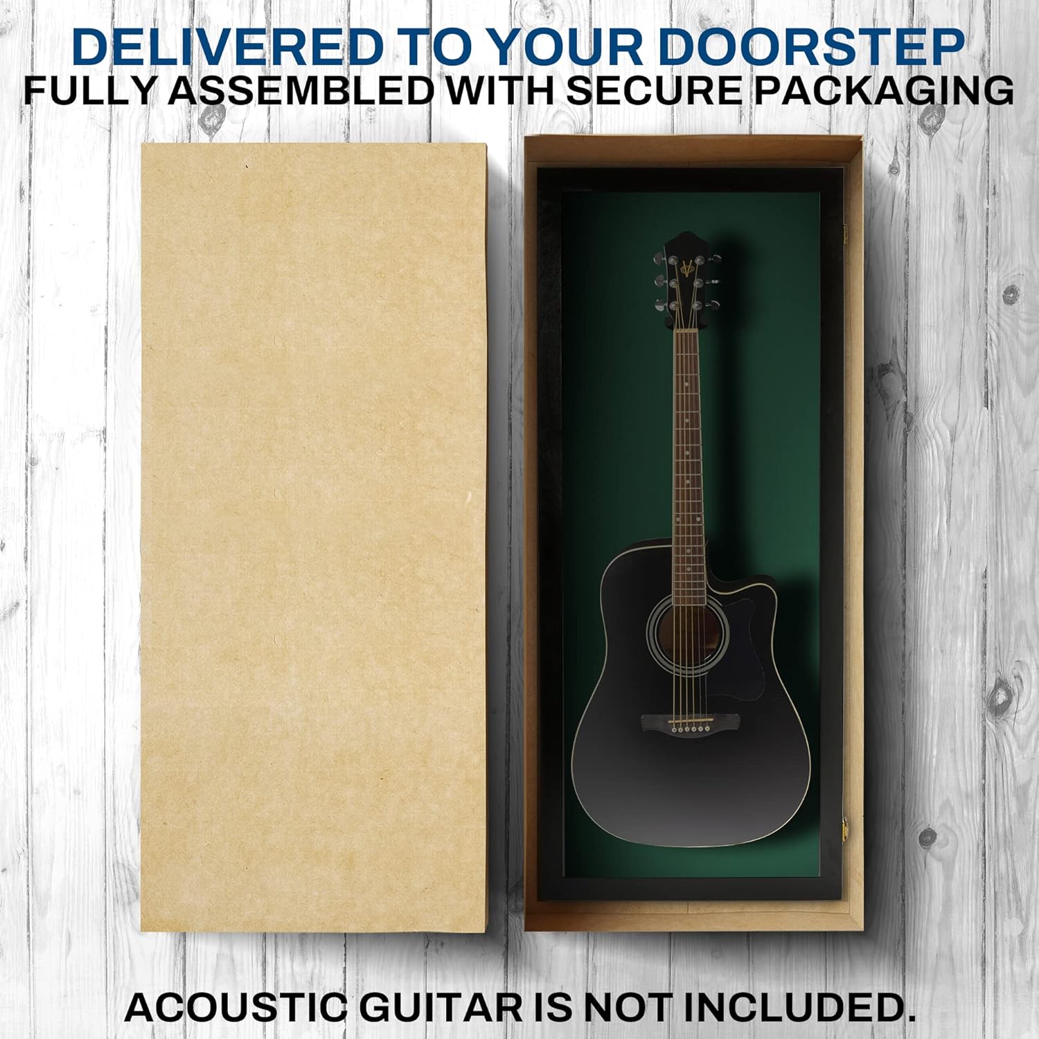 PENNZONI Acoustic Guitar Display Case - Acrylic Acoustic Guitar Case - Guitar Display Case Wall Mount Made from Hardwood Frame & Clear Acrylic - Black w/Felt Green