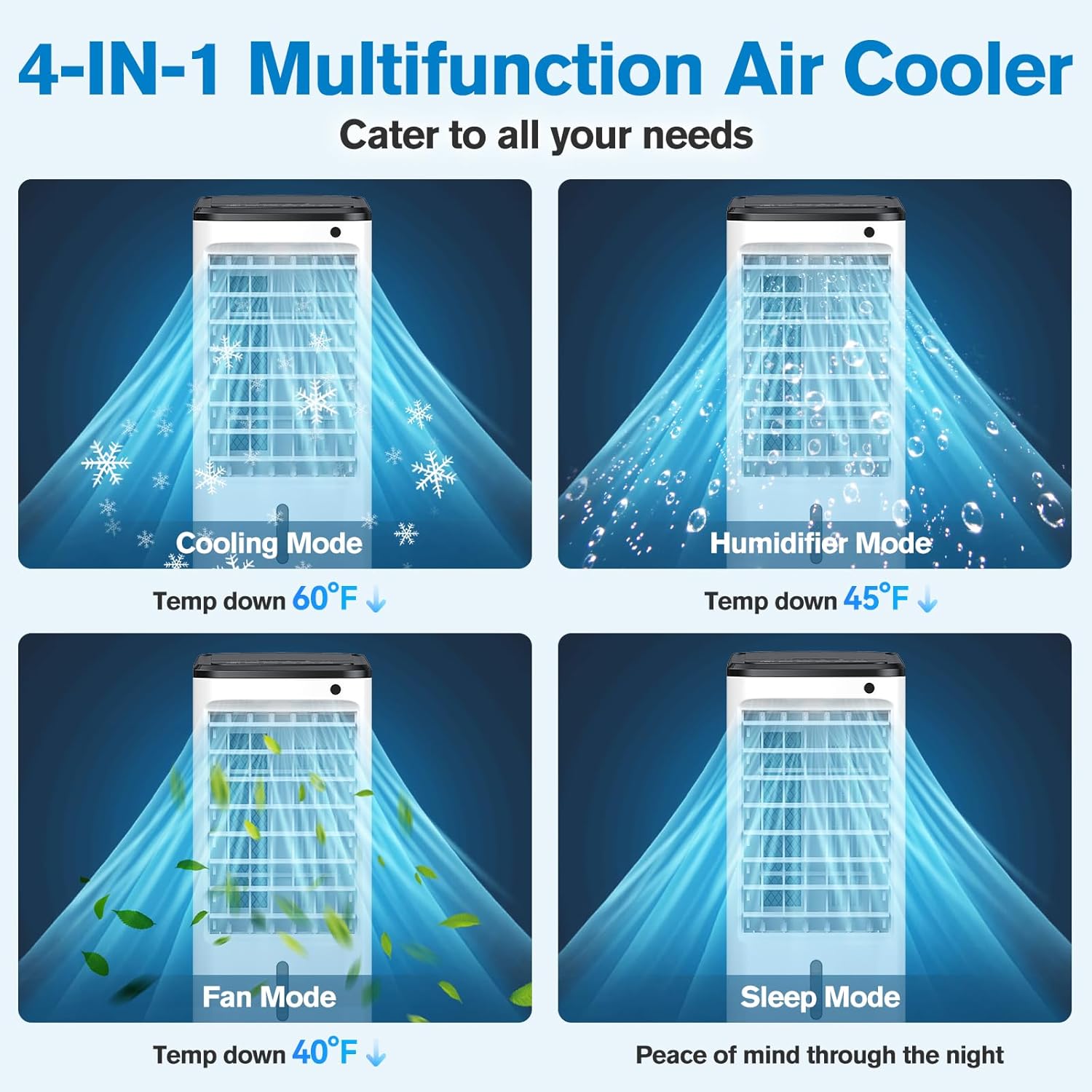 Windowless Portable Air Conditioners with Remote, Ventless Ac Unit Ductless Air Cooler, Hoseless Quiet Evaporative Oscillating Swamp Cooler, 6 Ice Box for Bedroom Indoor Outdoor Office Room