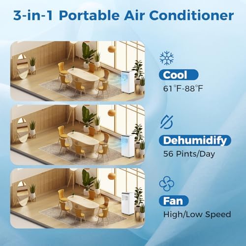 DORTALA 10000 BTU Portable Air Conditioner, 3 in 1 Floor Standing AC Unit with Fan & Dehumidifier, Quiet AC Unit with 24H Timer, Remote Control & Installation Kit for Rooms up to 350 Sq.Ft