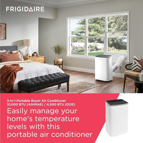 Frigidaire 3-in-1 Portable Room Air Conditioner 10,000 BTU (ASHRAE) / 6,500 BTU (DOE), Cools Up to 450 Sq. Ft., Quiet Operation, Dehumidifying Dry Mode, White
