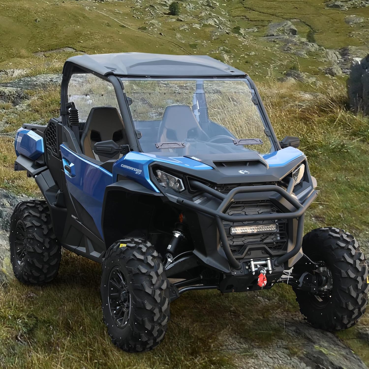 A & UTV PRO Vented Full Front Windshield for 2021-2026 Can Am Commander, Hard Coat PC Front Window Accessories for Can-Am Commander, Scratch Resistant