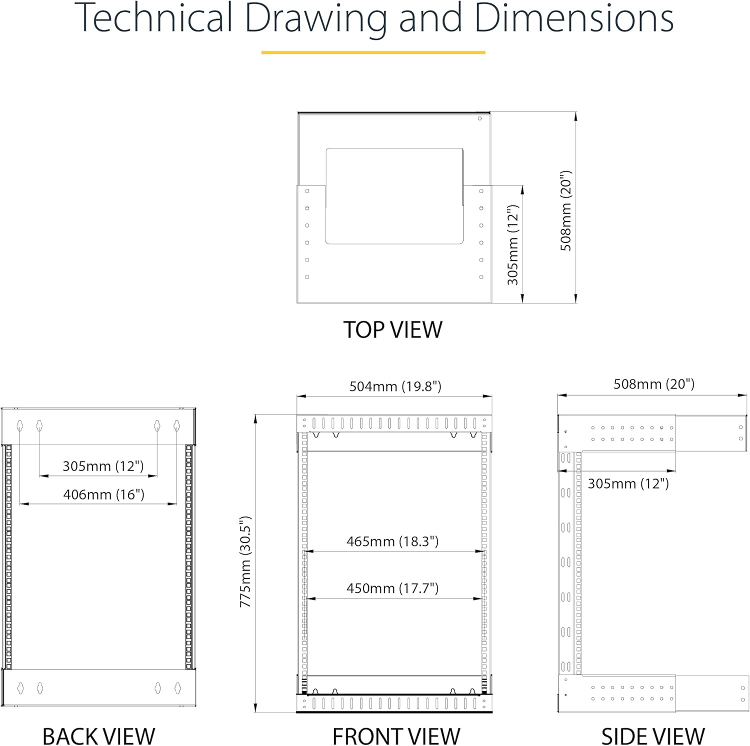 StarTech.com 2-Post 15U Heavy-Duty Wall Mount Network Rack, 19