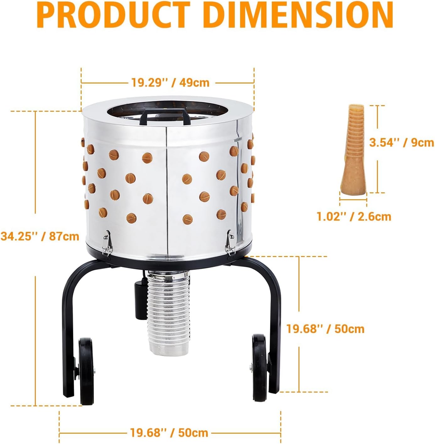 Chicken Plucker Machine, 20-Inch Stainless Steel Drum Poultry Feather with 106 Soft Rubber Plucking Fingers,550w Poultry Plucker with Wheels for Farms, Restaurants, Home