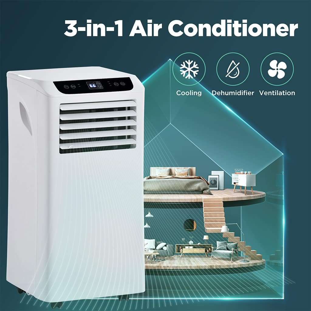 8,000 BTU Portable Air Conditioner with Remote Control and Window Installation Kit , 3-in-1 AC Unit with Fan & Dehumidifier Cools up to 350 sq. ft Floor Air Conditioner for Room, Office, Dorm, Bedroom