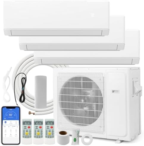 ARLIME Mini Split AC, 3 Zone 30000 BTU Wifi Enabled Air Conditioner & Heater, 23 SEER2, Energy Star, R32 Refrigerant, Inverter Wall AC Unit with Installation Kit, 208-230V (Tri Zone 7K+12K+12K)