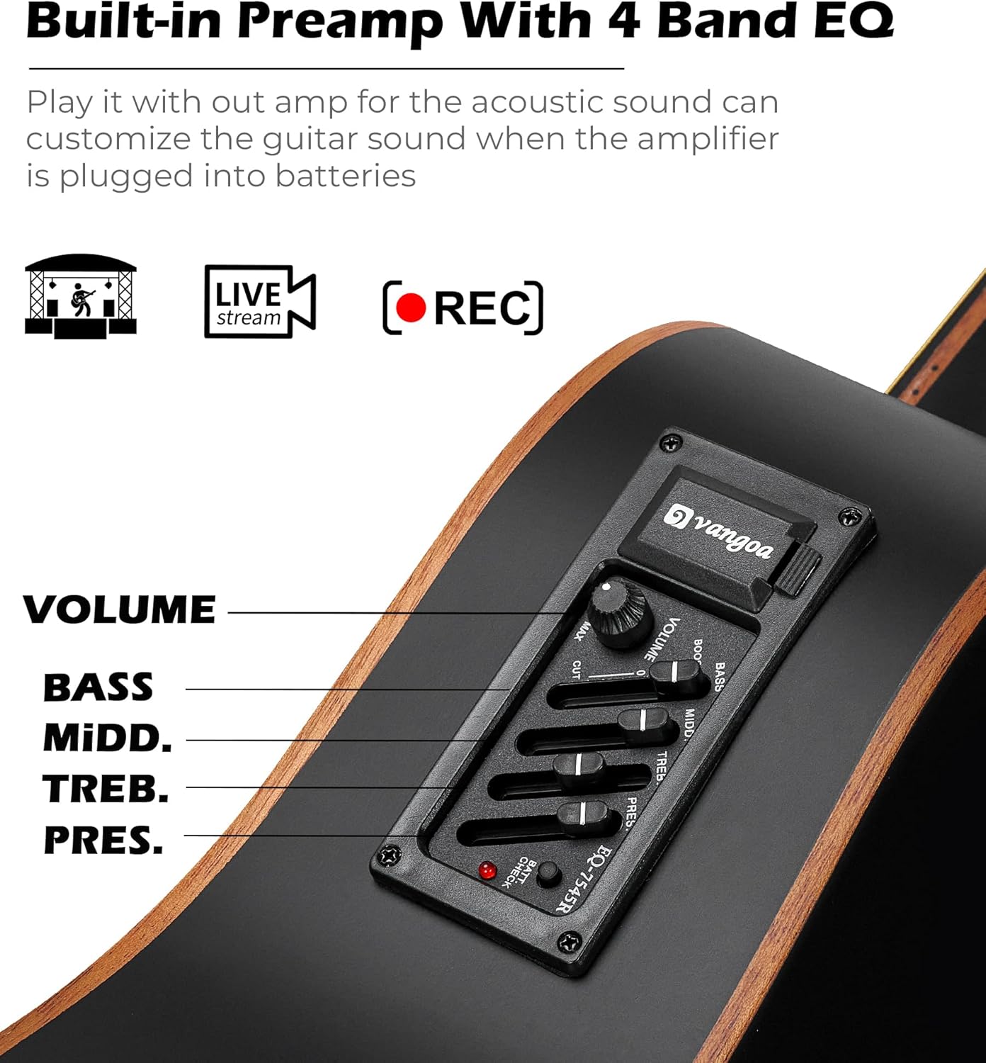 Vangoa Electric Acoustic Guitar Full Size Cutaway Acoustic Guitar Bundle Guitarra Acustica with Pickup for Adults Teens Beginners, Matte Black