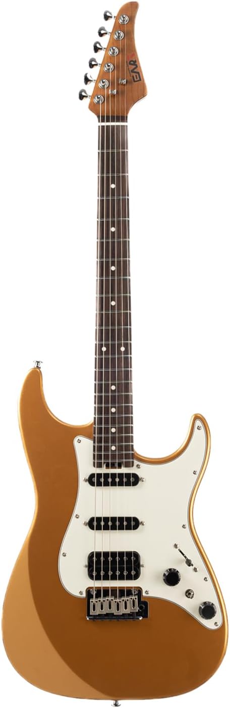 EART Electric Guitar DMX-9, 6 String Tremolo Bridge, Humbucker Pickups, Solid Body, 5-Way Switch Guitars (Gold)