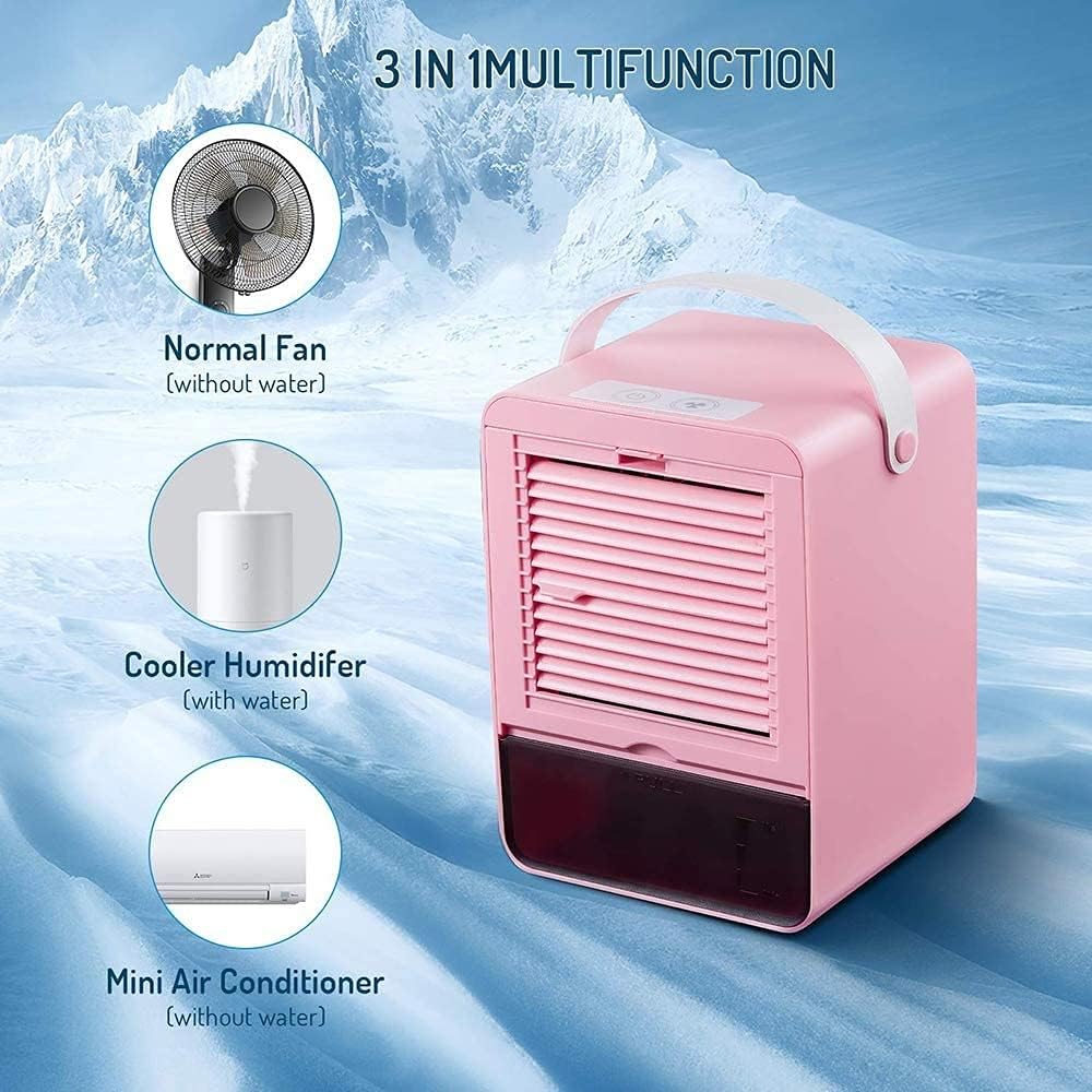 Portable Air Cooler, Mini Silent Air Conditioner, Evaporative Mist Cooling Technology, Usb Powered Desktop Fan, 450ml Removable Water Tank (Green, pink)