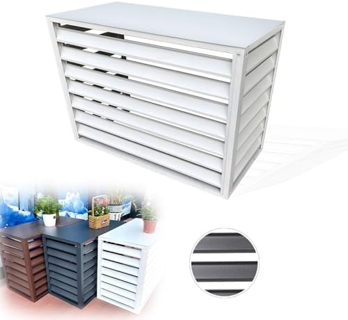 Aluminum Air Conditioner And Heat Pump Cover Hide Air Conditioner Cover For Outside Units Privacy Fence Screens Plant Storage Shelf Shutters Flower Rack Noise Reduction (Color : Wh