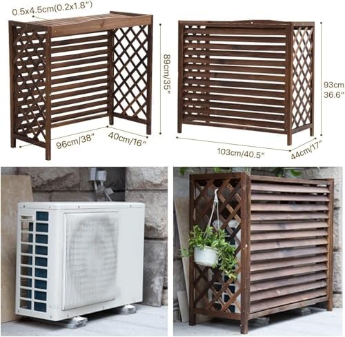 Solid Wood Garden Fence Air Conditioner Cover Decorative Privacy Fence Screen Trellis Design Outdoor Enclosure for Climbing Plants Trash Can Flower Rack Conditioning Shell Blinds(85x35x80cm)
