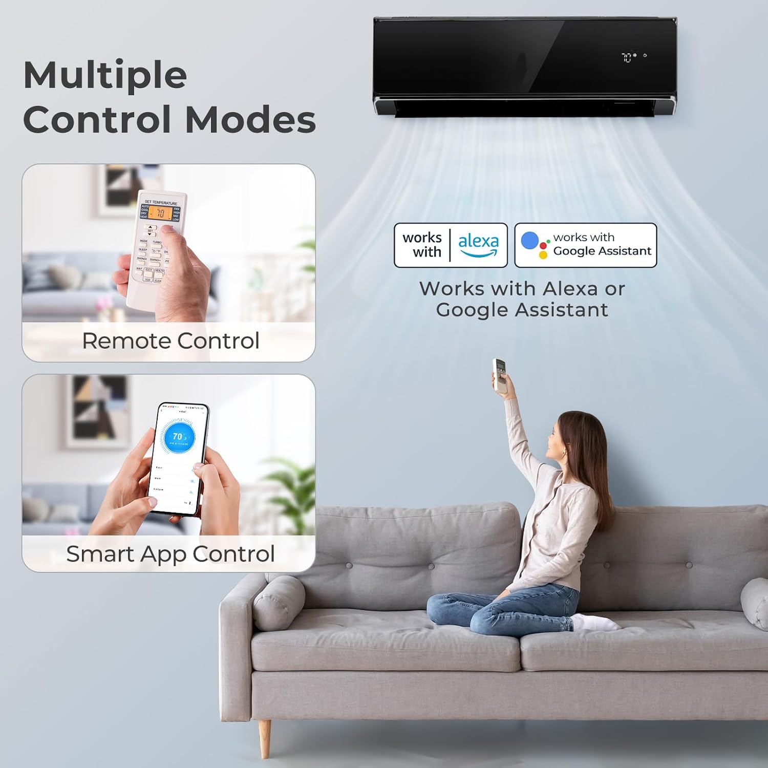KOTEK 12000 BTU Mini Split AC/Heating System, 22 SEER2 Split Air Conditioner w/Heat Pump, Inverter Compressor & Installation Kit, WIFI Enabled, Cools Up to 750 Sq.Ft, Compatible with Alexa, 208-230V