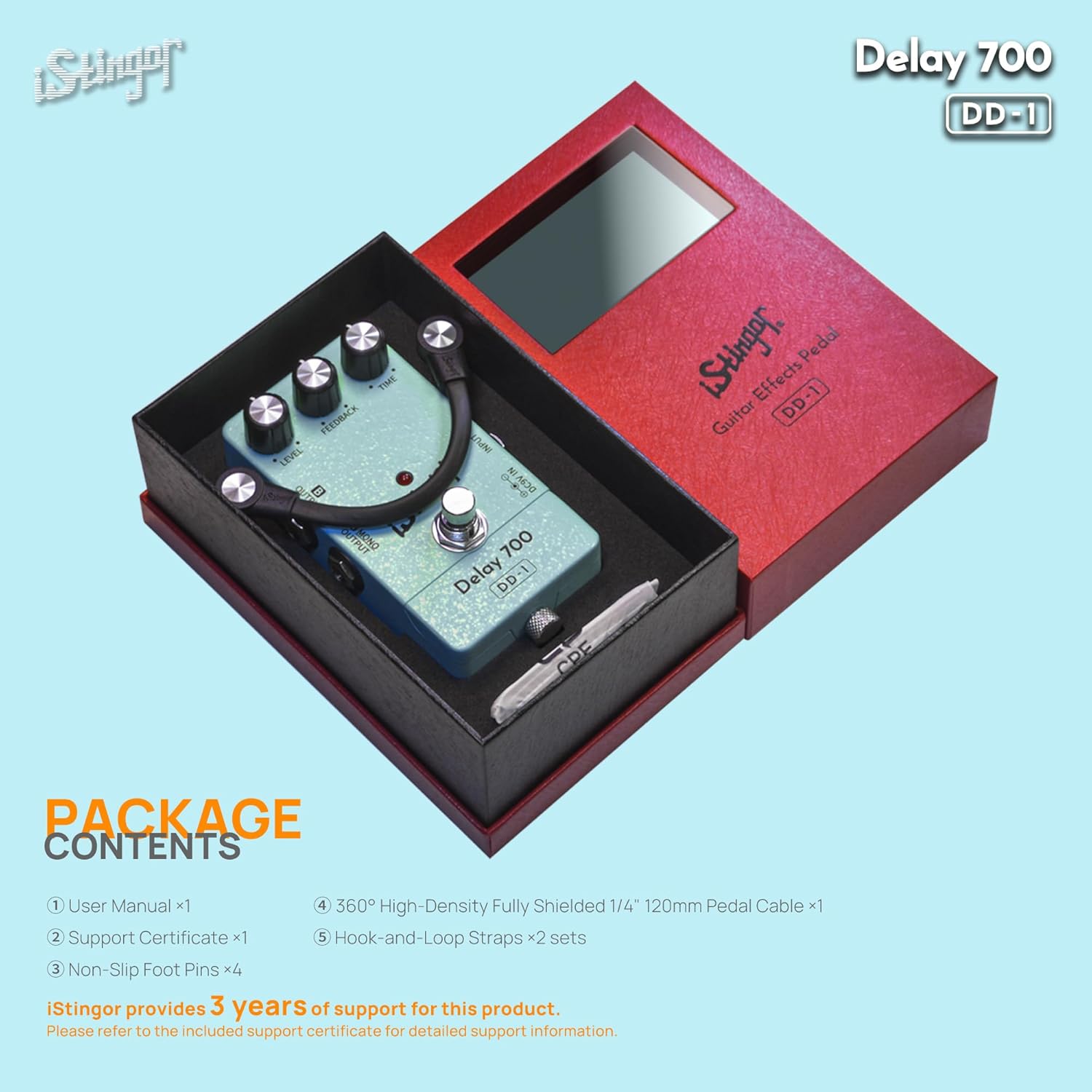 Analog-Style Delay Effects Pedal DD-1, Delay 700 Delay Pedal for Electric Guitar, Vintage BBD Emulation, 30-700ms Range, Stereo/Mono Output, Noiseless Switching, Tube-like Warmth