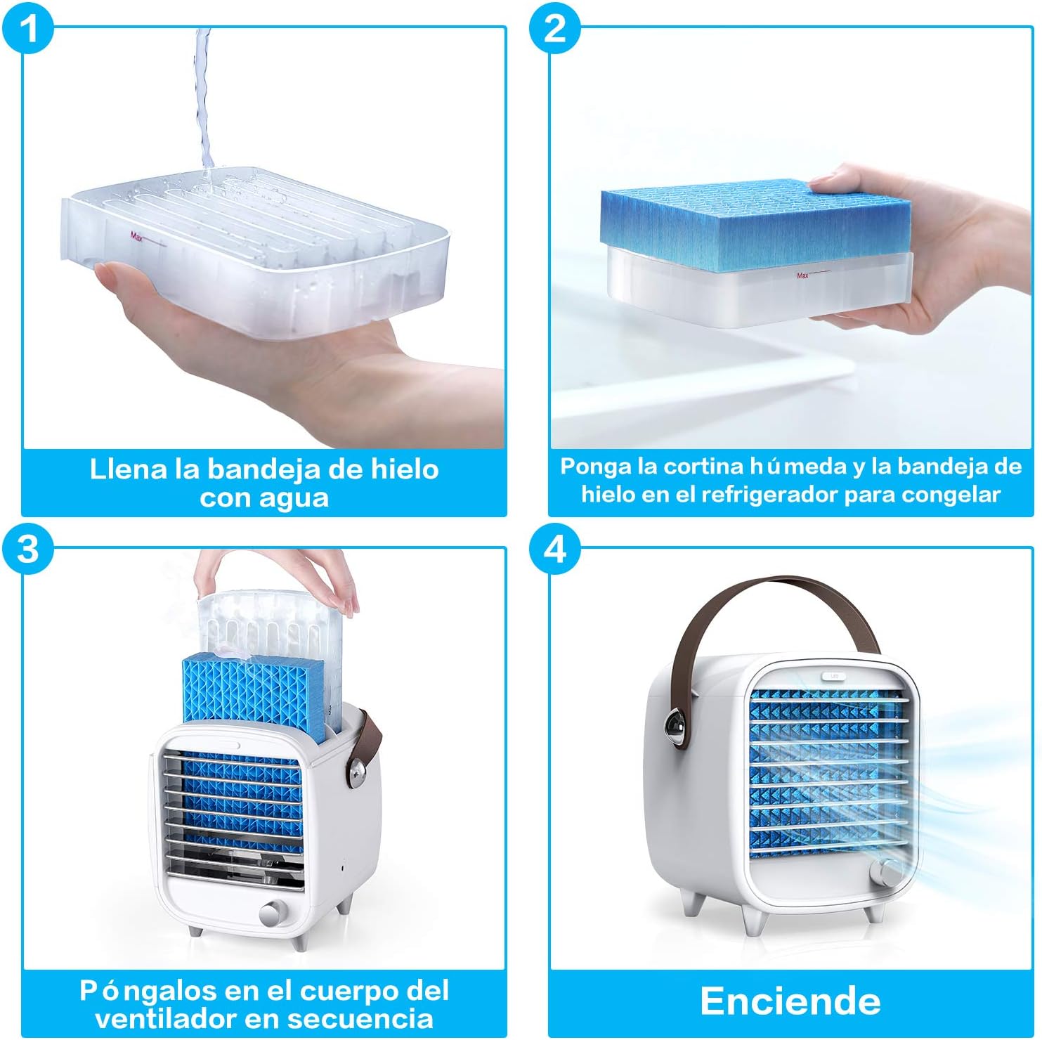 SmartDevil Portable Air Conditioner Fan, USB Small Desk Air Cooler Fan with Night Light, Adjustable Wind Direction Personal Cooling Fan, Built-in Ice Tray, for Home, Office, White