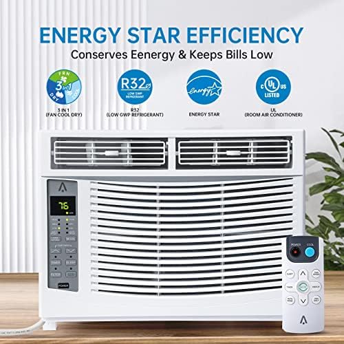 6000 BTU Window AC Unit - Quiet 51dB Air Conditioner for Rooms Up to 150 Sq.Ft, 11 EER Energy Efficient Cooling with Easy Install Kit & Washable Filter (Fits 23