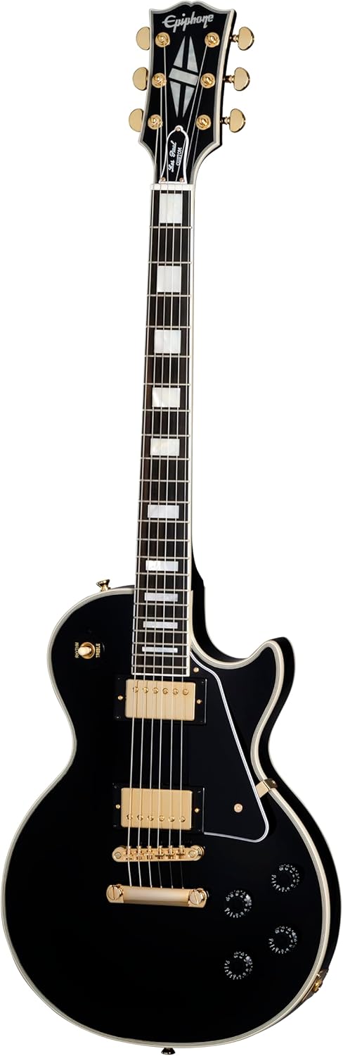 Epiphone Inspired by Gibson Custom Les Paul Custom, Ebony Gold Hardware with Hard Case