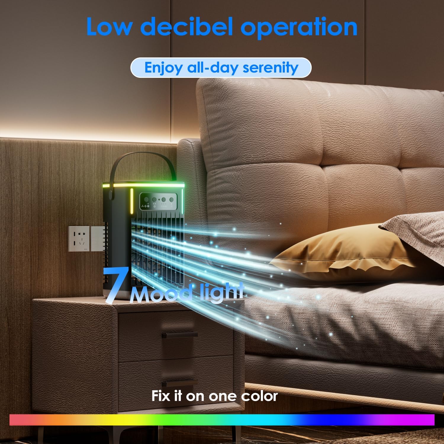 Portable Air Conditioners,Air Cooler Evaporative Personal,1500ML Cooling fan Air Conditioner with Remote,3 Wind Speed & 7 LED Light,3 Cool Mist& 2-8H Timer, Portable for Room Office Camping