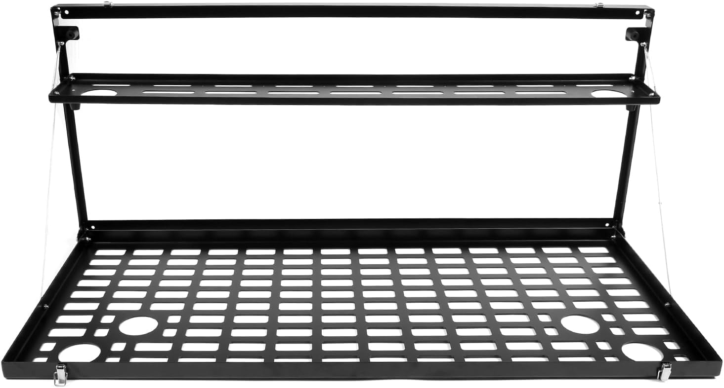 Car Tailgate Table Cargo Storage Rack Shelf Fit Toyot@a FJ Cruiser 2007-2024 Tailgate Foldable Double-Layer Storage Holder Rear Door Multifunctional Storage Organizer Tray Mount Bracket Accessories