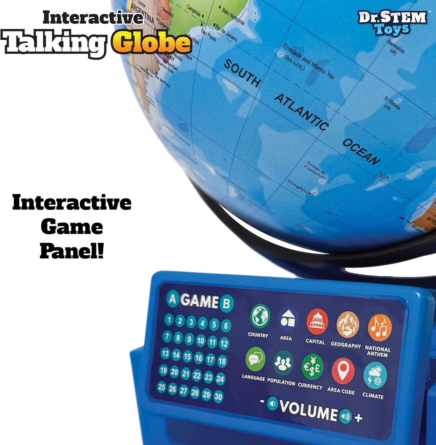 Dr. STEM Toys Interactive Talking Globe with Smart Pen, Game Panel, 300+ Geographic Quiz Questions, Touch & Learn, Music, and More - Educational Toy for Kids Ages 6+
