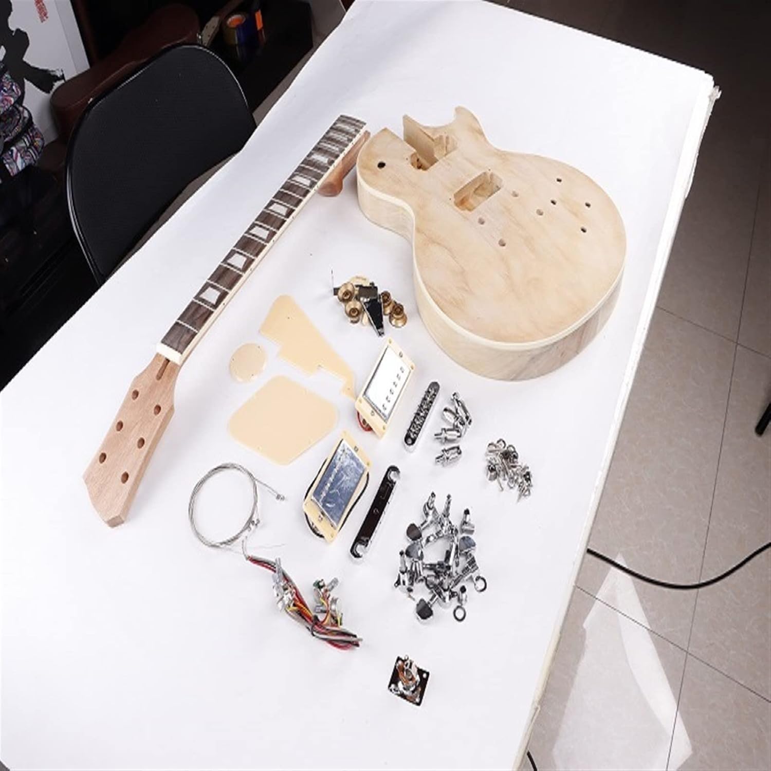 TSTS for LP Electric Guitar Set Neck Guitar Body Wood Billet DIY Semi-Finished Complete Accessories Set Unfinished Electric Guitar Kit