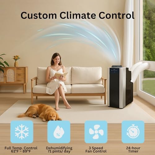 Whynter Portable Air Conditioner 14,000 BTU with Dual Hose Dehumidifier & Cooling Fan for 500 Sq Ft Rooms, Includes AC Unit Window Kit, ARC-14S (9,500 SACC)