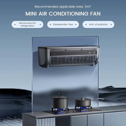 Mini Portable Air Conditioner, Portable Cooling Air-Conditioning Fan, No Drilling Kitchen Wall Wireless Charging Air Conditioner Fan, Ice Mist Ions, Rapid Cooling, for Home Kitchen (White)