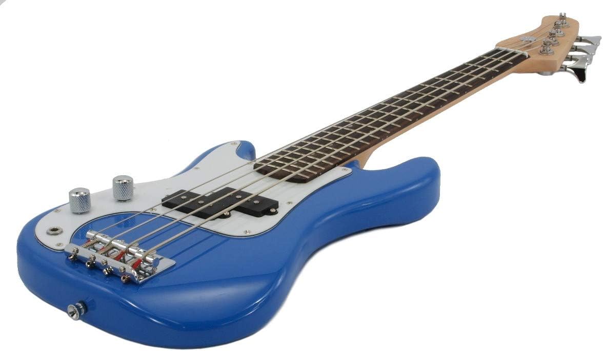 Left Handed Electric Base Guitar, Small Scale 36 Inch Children's Mini Sized 36 in Full Length, Color: Blue