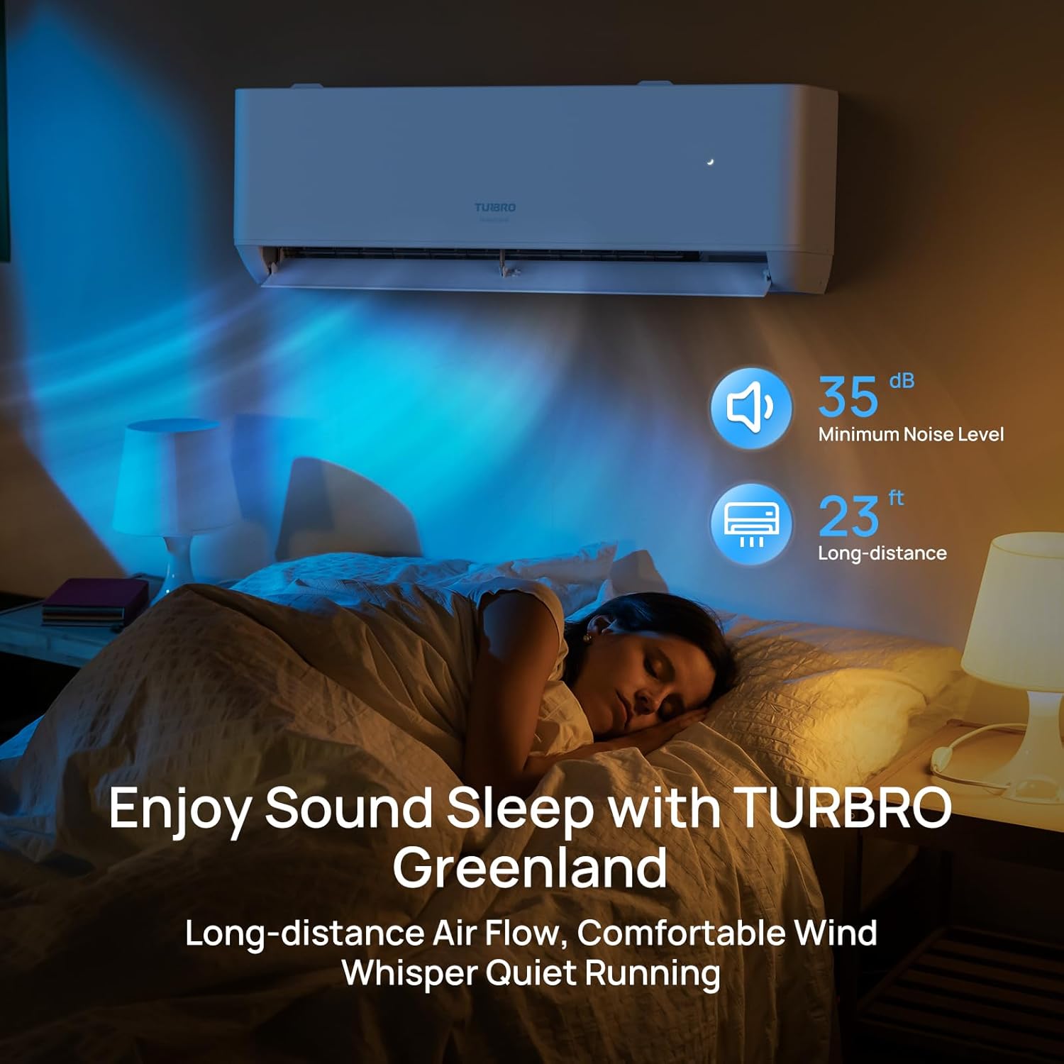 TURBRO 24,000 BTU Ductless Mini Split Inverter AC with Heat Pump, 23 SEER2, 230V, Energy Star, WiFi-Enabled, R454B, Cools up to 1,500 Sq.Ft，R454B，Greenland Series