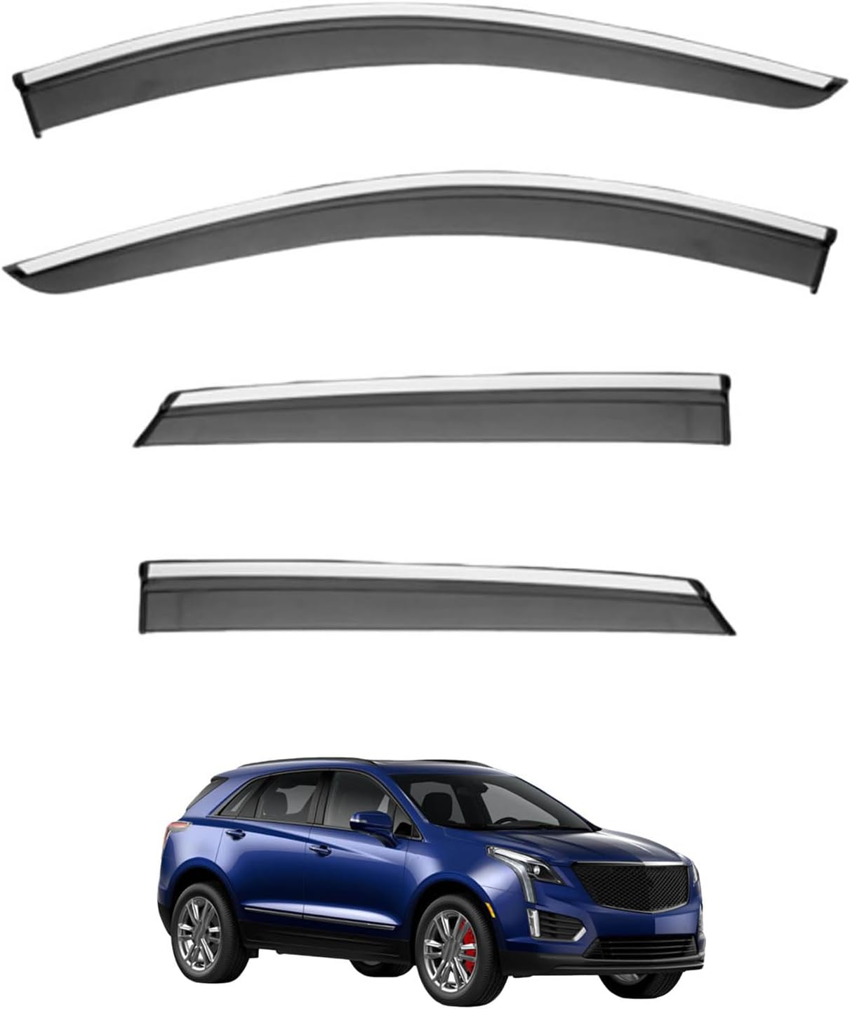 Window Deflectors for Cadillac XT5 MK1 2016-2024, Sun Rain Guard Window Visors Vent Shades with Bright Stripes Car Accessories,4PCS